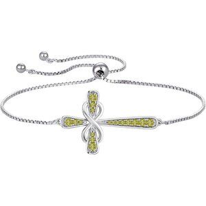 Cross 925 Sterling Silver Infinity Sideways Bracelet - A: 08-peridot-Aug